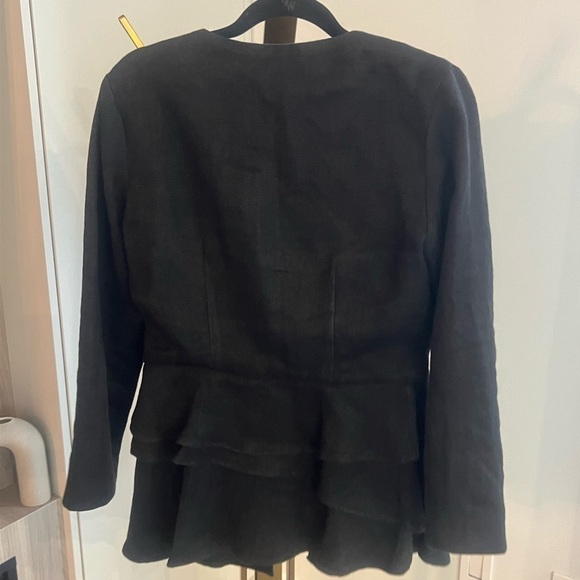Society black linen blazer with ruffle detail - Picture 7 of 15